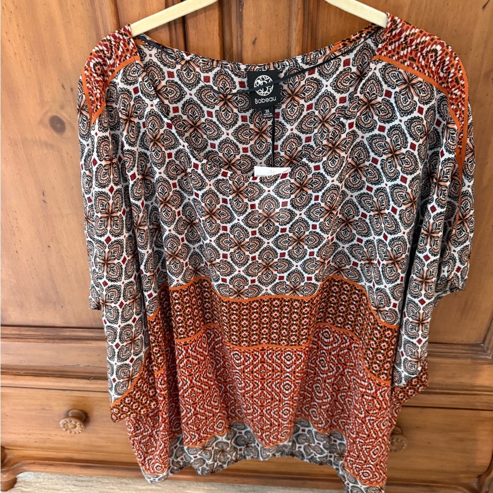Bobeau Orange and Black Patterned Tunic